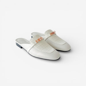 Hermès Women's Oz Niloticus Croc Mule, 38, Beige Glaise, Rose Gold Hardware