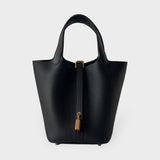 Hermes Picotin Lock Bag 18 In Black Clemence Leather And Gold Hardware