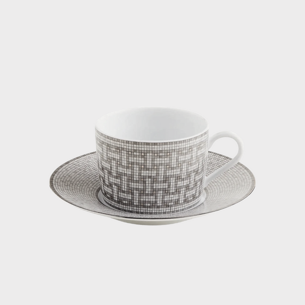 Hermès Mosaique Au 24 Tea Cup and Saucer Set, Platinum