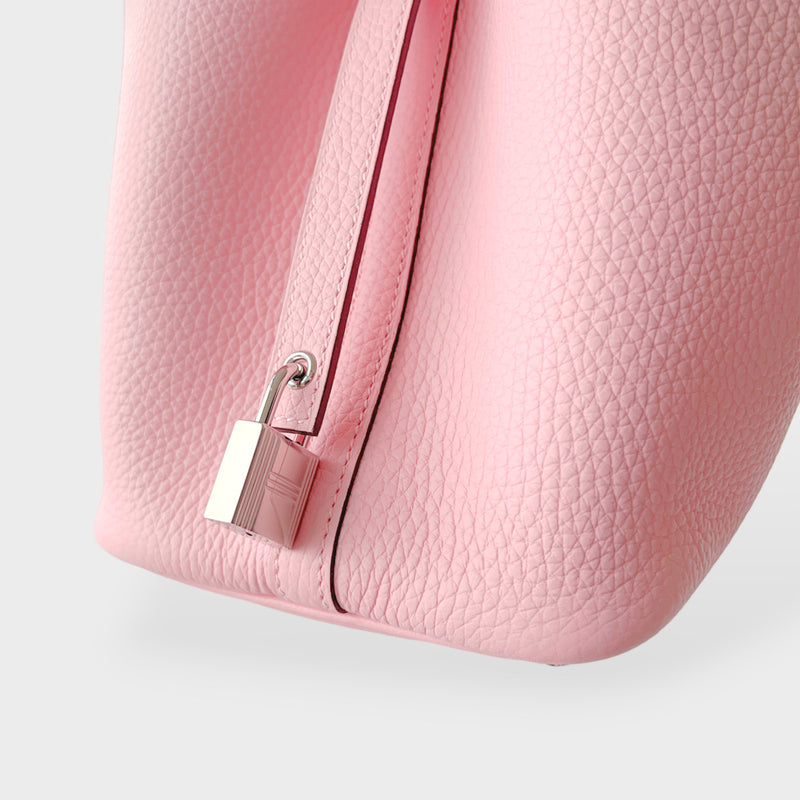 Hermes Picotin Lock Bag 18 In Rose Sakura, Clemence Leather And