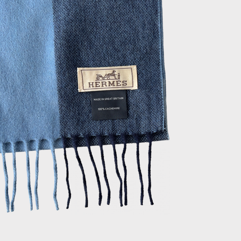 Hermès Summer Block Muffler In Bleu Chiné, 100% Cashmere