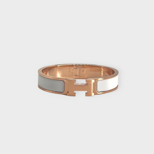 Hermès Clic H Bracelet, PM, Blanc, Rose Gold Hardware