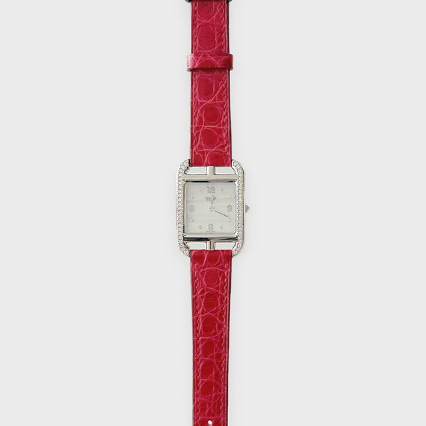 Hermes Cape Cod Watch With Diamonds And A Red Croc Strap, Small, 31mm