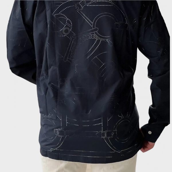 Hermes Men's Boxy Fit Cotton Shirt In Dark Blue With A 3D Printed Pattern, Size 37