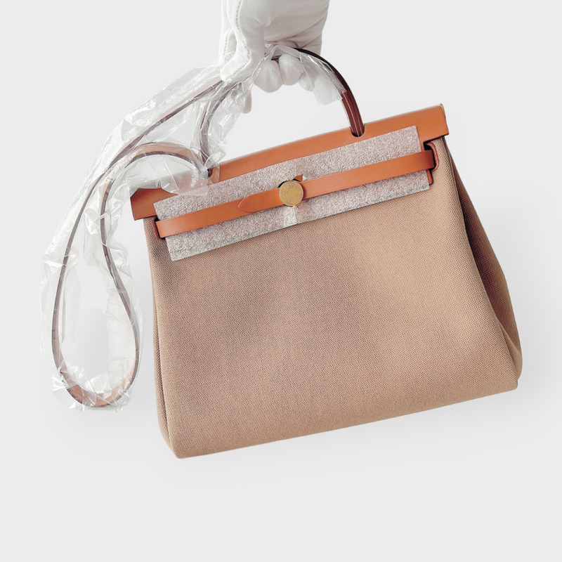 Hermès Herbag Zip 31 In Chai And Fauve, With Gold Hardware