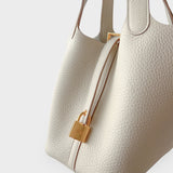 Hermes Picotin Lock Bag 18 In Beton Clemence Leather And Gold Hardware