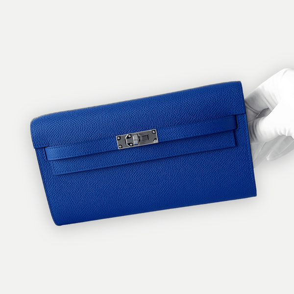 Hermes Kelly Classique To Go Wallet, In Bleu Royal, Blue Epsom Leather