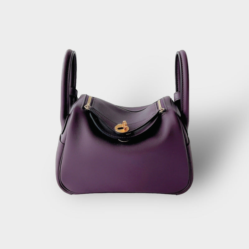 Hermes Rare Mini Lindy In Cassis And Royal Bleu, With Gold Hardware