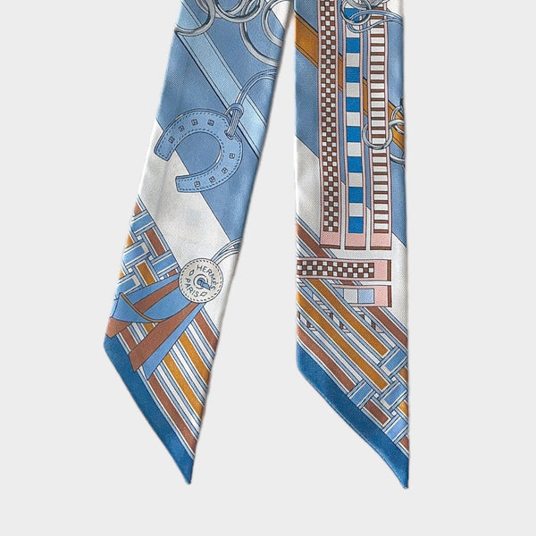 Hermes Brides et Gris-Gris Twilly In Bleu Jean, Blanc And Miel