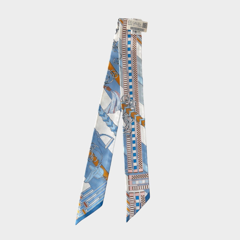 Hermes Brides et Gris-Gris Twilly In Bleu Jean, Blanc And Miel