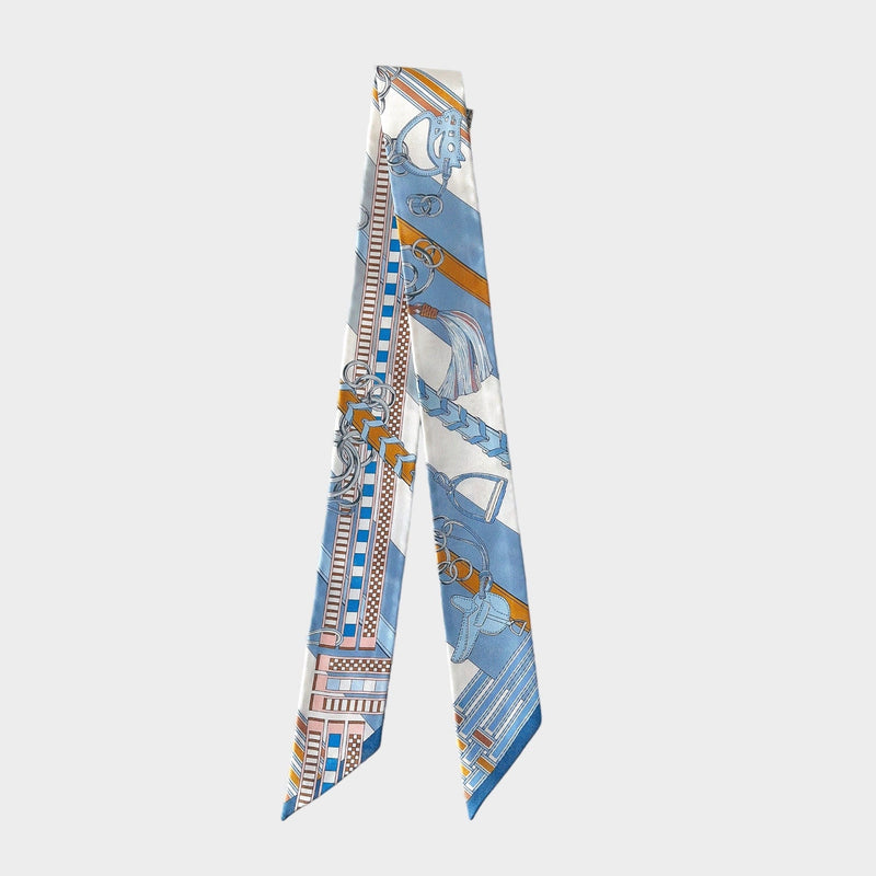 Hermes Brides et Gris-Gris Twilly In Bleu Jean, Blanc And Miel