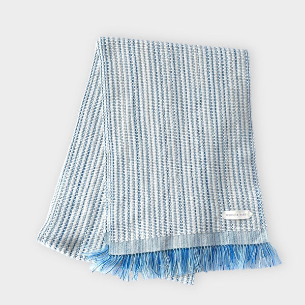 Hermès Boutis Muffler Scarf In Blue And White, Ecru / Bleu