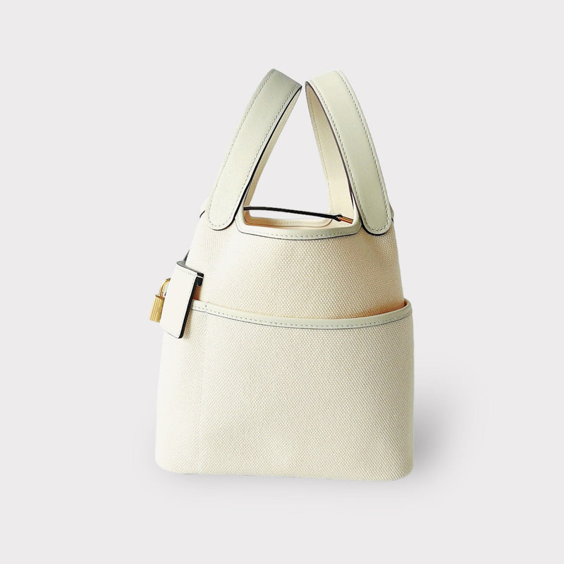 Hermes Cargo Picotin Lock Bag 18 In Beton And Nata With Gold Hardware