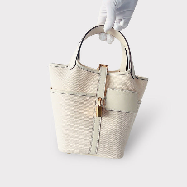 Hermes Cargo Picotin Lock Bag 18 In Beton And Nata With Gold Hardware