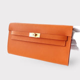Hermes Kelly Classique To Go Wallet, In Orange, Epsom Leather With Gold Hardware