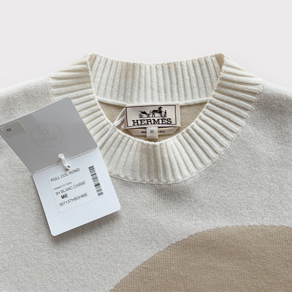 Hermes "Sunset et soie" Crewneck Sweater In Cream, Size M