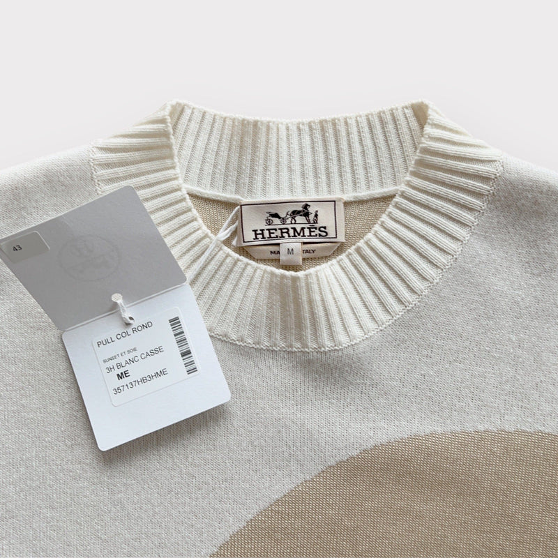 Hermes "Sunset et soie" Crewneck Sweater In Cream, Size M