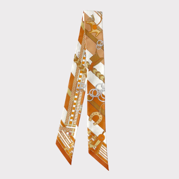 Hermes Brides et Gris-Gris Twilly In Caramel, Blanc & Bronze