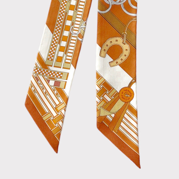 Hermes Brides et Gris-Gris Twilly In Caramel, Blanc & Bronze