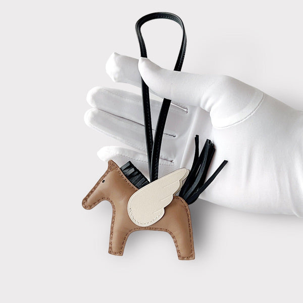 Hermes Rodeo Pegasus PM Charm In Brown, Black & Cream