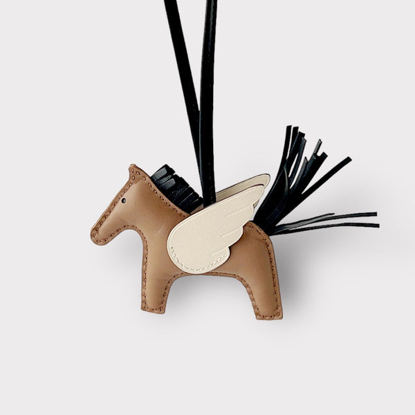 Hermes Rodeo Pegasus MM Charm In Brown, Black & Cream