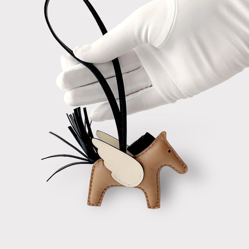Hermes Rodeo Pegasus PM Charm In Brown, Black & Cream