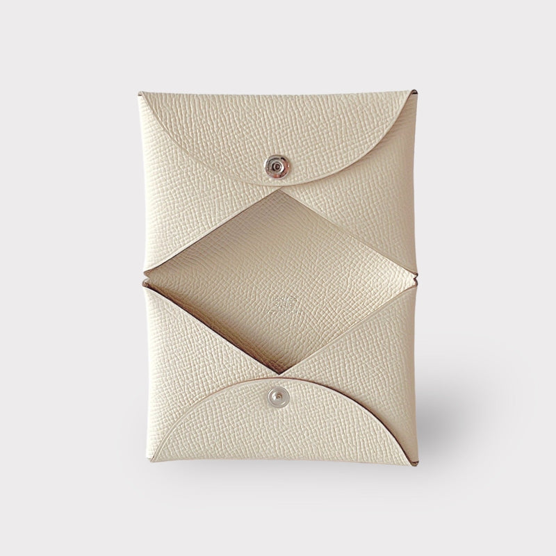 Hermes Calvi Card Holder In Craie, Epsom Leather