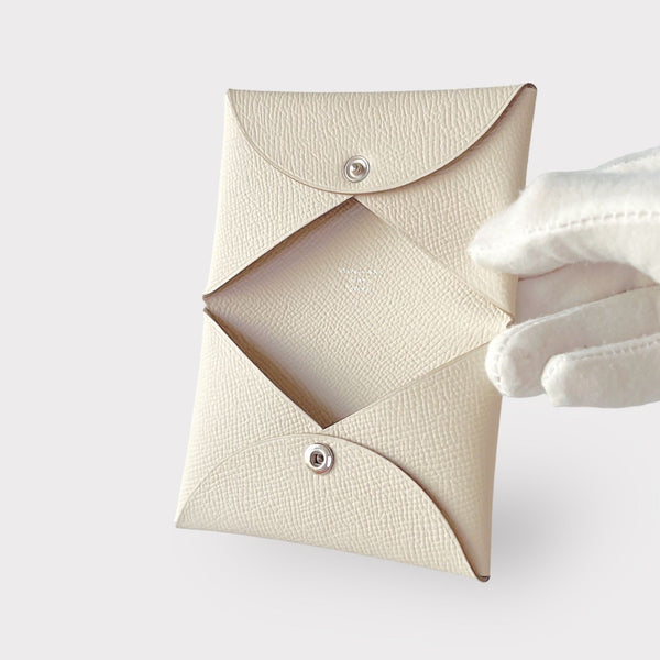 Hermes Calvi Card Holder In Craie, Epsom Leather