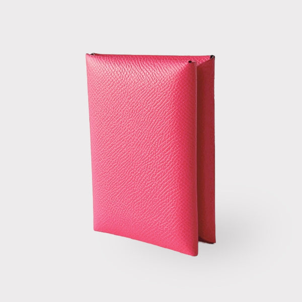 Hermes Calvi Duo Compact Card Holder In Rose Extreme Epsom Leather