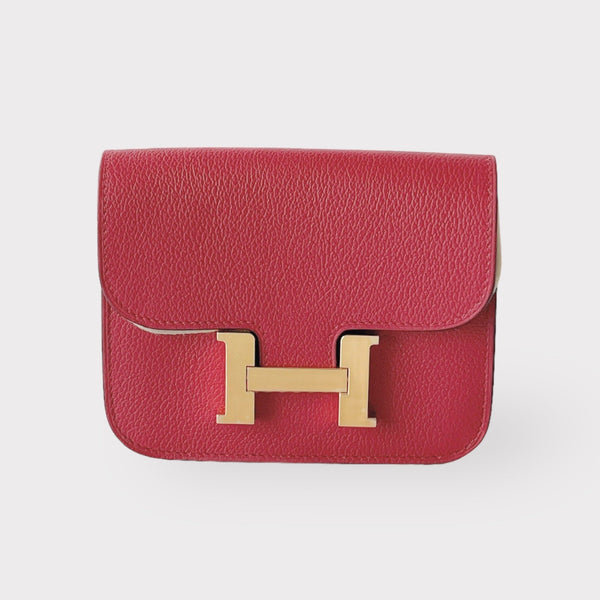 Hermes Constance Slim Wallet In Rouge Grenat With Gold Hardware