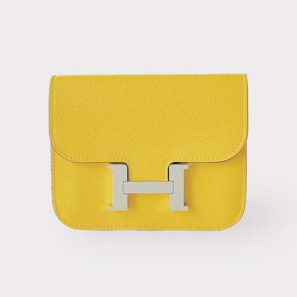 Hermes Constance Slim Wallet In Yellow, Jaune De Naples, Evercolor Calfskin