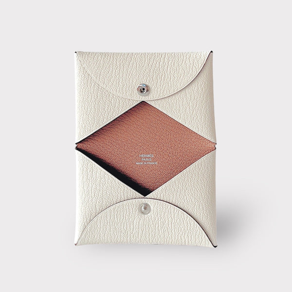 Hermes Calvi Card Holder In Nata & Quebracho