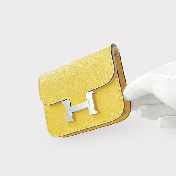 Hermes Constance Slim Wallet In Yellow, Jaune De Naples, Evercolor Calfskin