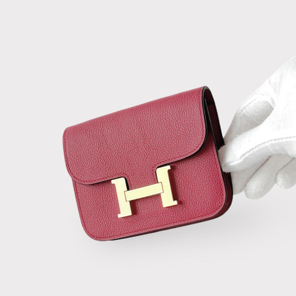 Hermes Constance Slim Wallet In Rouge Grenat With Gold Hardware