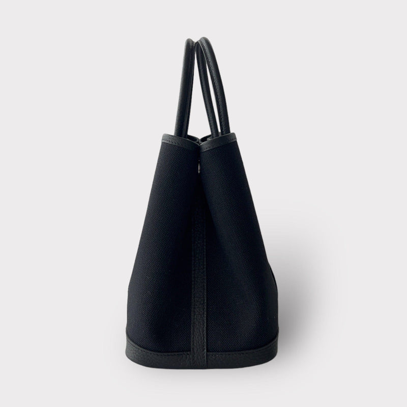 Hermès Garden Party 30 Bag In Black Canvas, Palladium Hardware