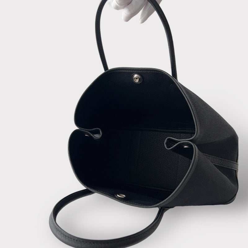 Hermès Garden Party 30 Bag In Black Canvas, Palladium Hardware