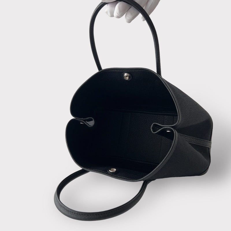 Hermès Garden Party 30 Bag In Black Canvas, Palladium Hardware
