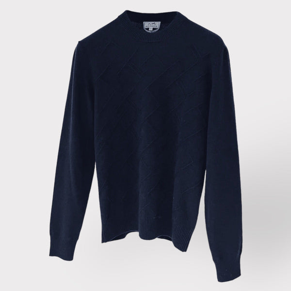 Hermes Jeux de points H en Biais" Crewneck Sweater In Marine, Size M