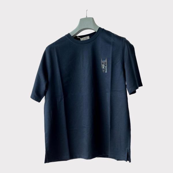 Hermes Medium T-shirt Mini Patch Cuir In Marine Blue