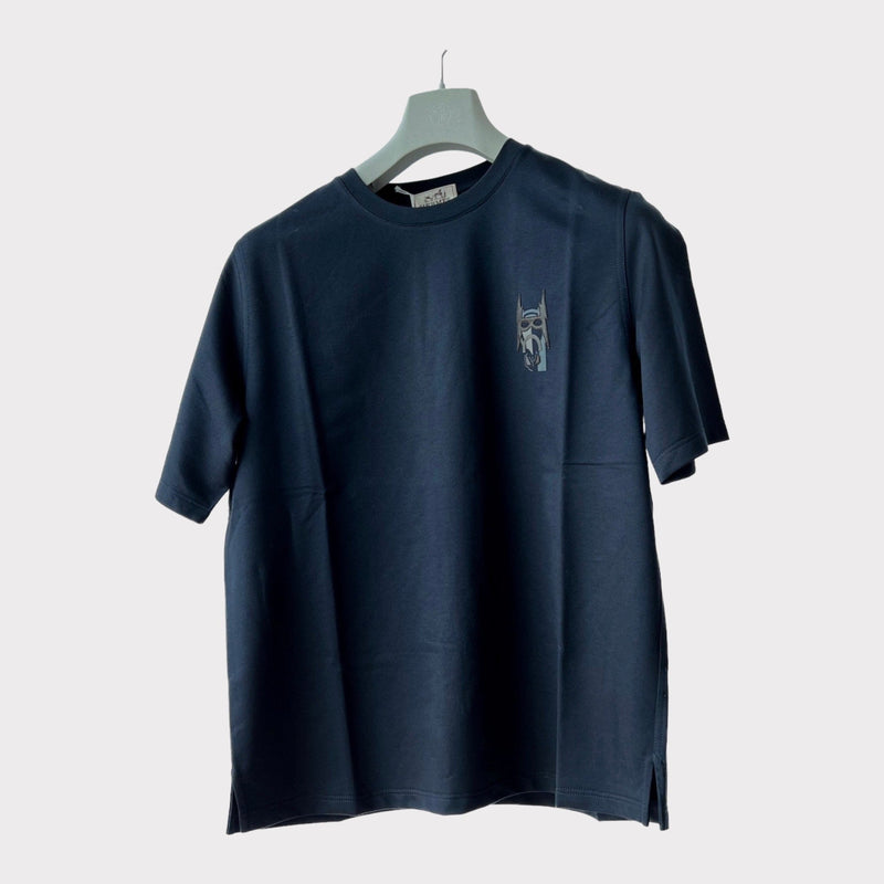 Hermes Medium T-shirt Mini Patch Cuir In Marine Blue