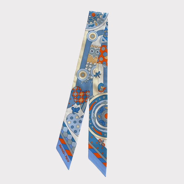 Hermes Les Murmures de la Foret Twilly In Bleu Jean, Orange And Crème