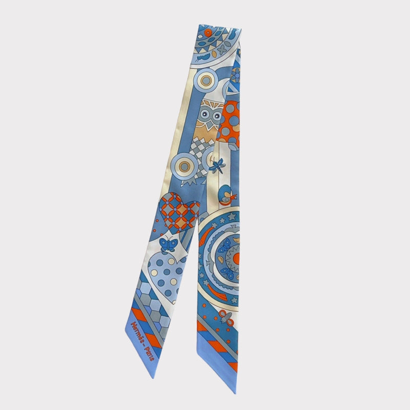 Hermes Les Murmures de la Foret Twilly In Bleu Jean, Orange And Crème