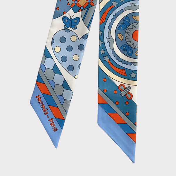 Hermes Les Murmures de la Foret Twilly In Bleu Jean, Orange And Crème