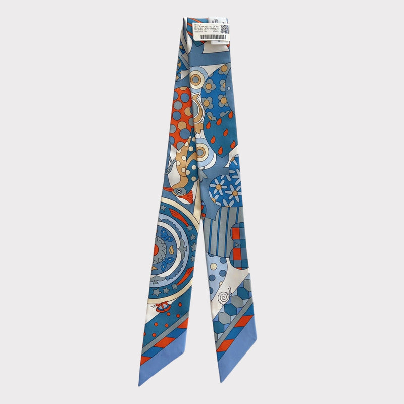 Hermes Les Murmures de la Foret Twilly In Bleu Jean, Orange And Crème