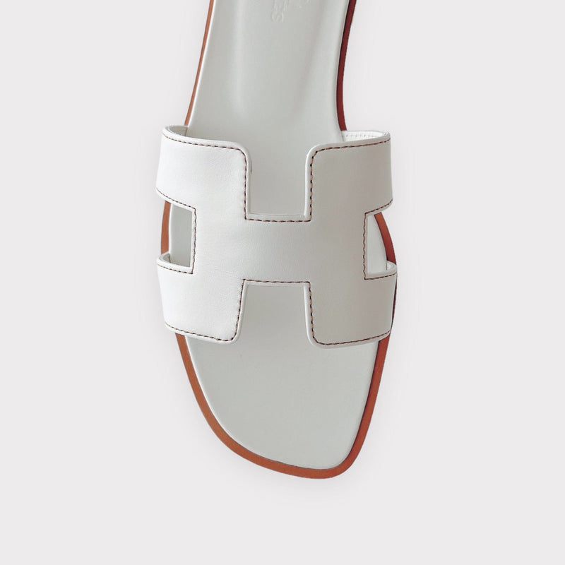 Hermes Women's Oran Sandal In White, Size 39