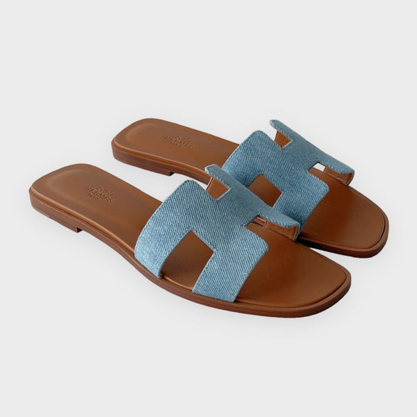Hermes Women's Oran Sandal In Denim Bleu Clair, Size 39