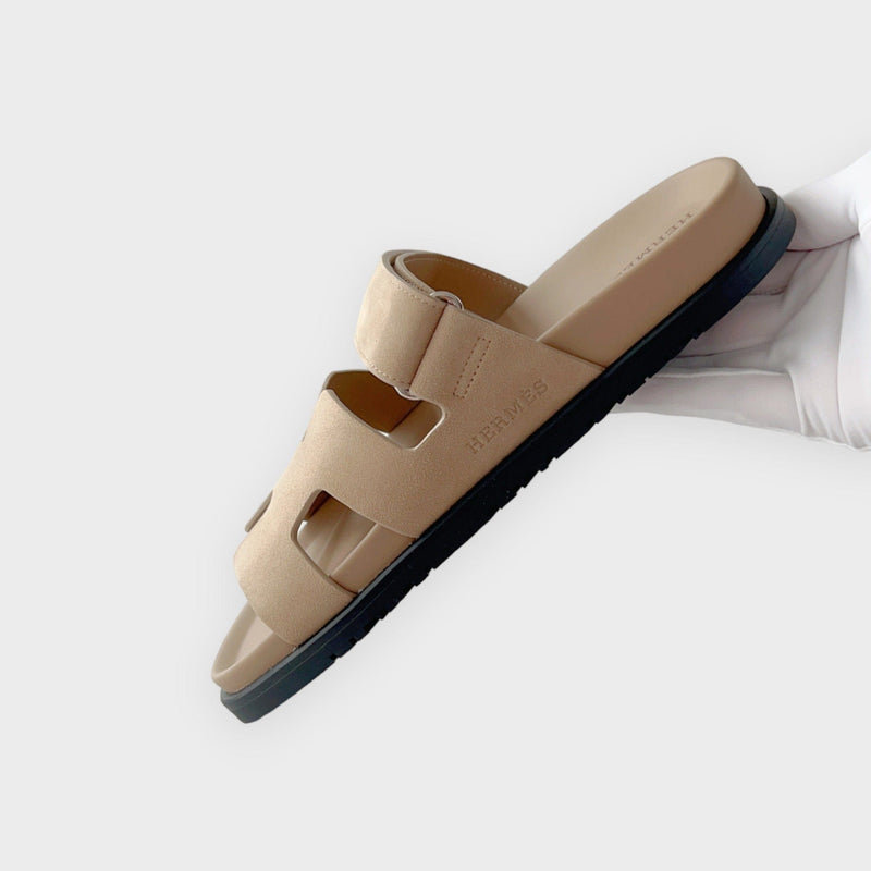 Hermès Women's Chypre Suede Sandal In Beige Argile, Size 38