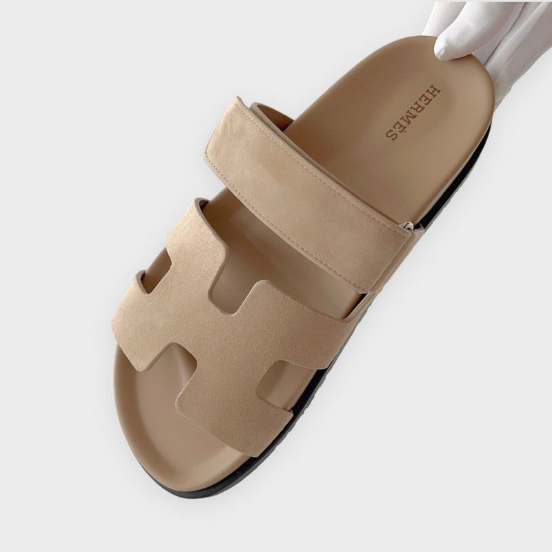 Hermès Women's Chypre Suede Sandal In Beige Argile, Size 41.5