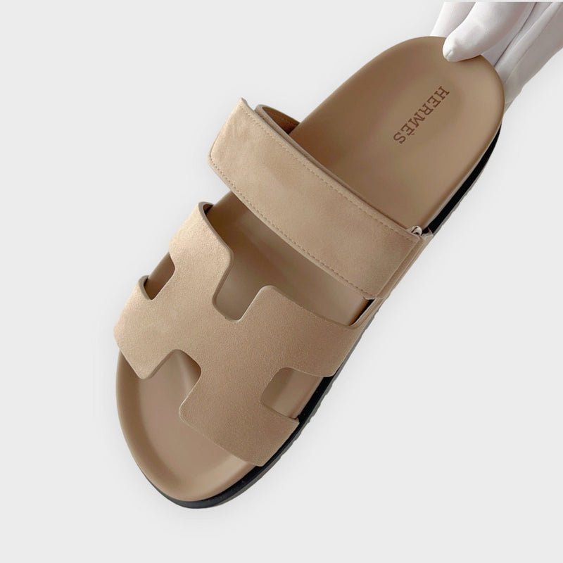Hermès Women's Chypre Suede Sandal In Beige Argile, Size 38