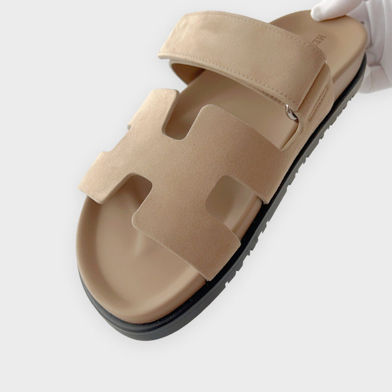 Hermès Women's Chypre Suede Sandal In Beige Argile, Size 38